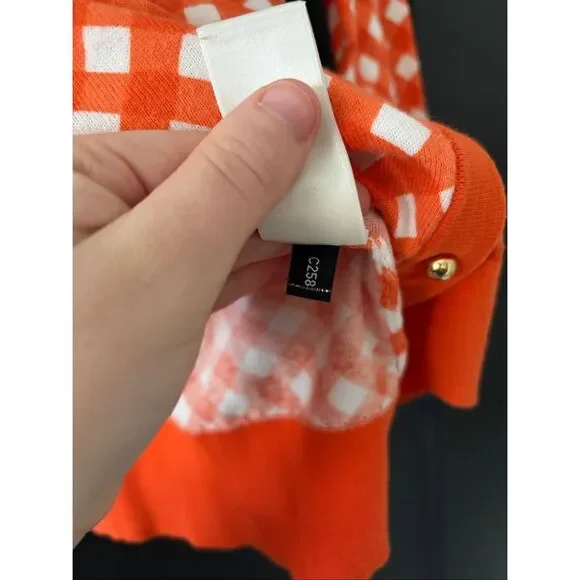 Kate Spade live colorfully Gingham Kati Cardigan Orange Checkered Cotton Size L - Picture 6 of 6